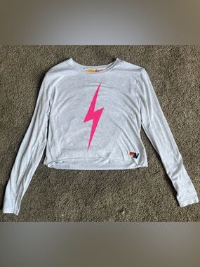 Aviator Nation Light Gray Tee with Pink Accent